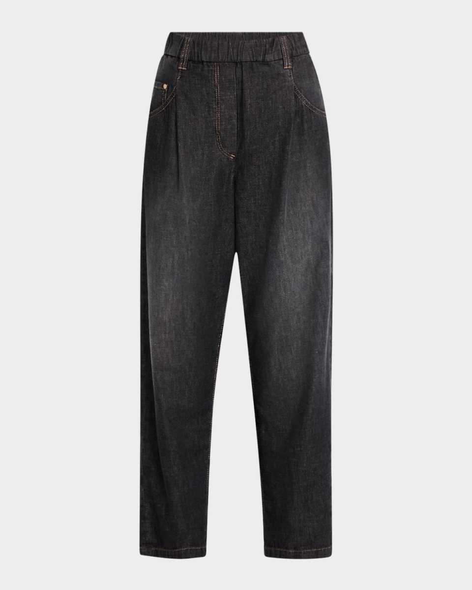 Pleated Tapered-Leg Crop Pull-On Pants